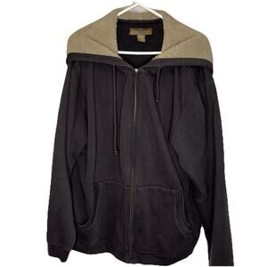 Field Gear Men's XXL Full‎ Zip Brown Hooded Fleece Lined Outdoor Sweatshirt